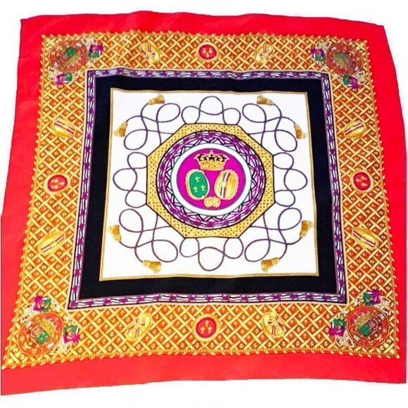 Celine red gold black crown detailed print scarf - Picture 1 of 7